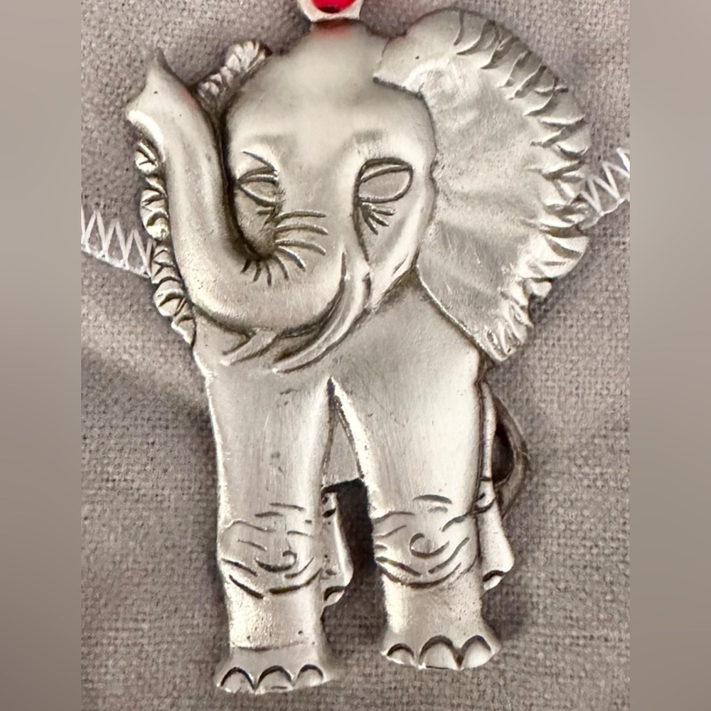 Master Craftsman Signed Pewter Happy Elephant Christmas Ornament